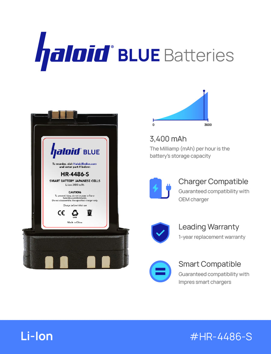 Haloid BLUE HR-4486-S Lithium Battery 4486-S for APX6000 APX7000 APX80 ...
