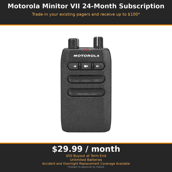 Motorola Minitor VII 7 VHF or UHF Pager Subscription Plan - $100 Trade-In Credit Eligible - MONTHLY PAGER SUBSCRIPTION PROGRAM