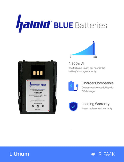 Haloid BLUE HR-PA4K 4,800 mAh Lithium Battery PA4K for Harris XL-185 XL-200 XL200P - HaloidSolutions.com