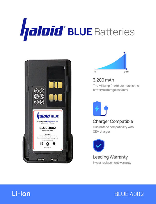 Haloid BLUE 4002 Impres Compatible 3200 mAh Lithium Battery for Motorola XPR3300 XPR3500