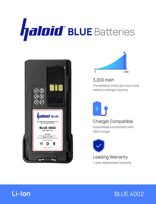 Haloid BLUE HR-4493-APX Lithium Battery 4493-APX for APX4000 APX1000 APX900 Radios (Replaced with BLUE 4002)