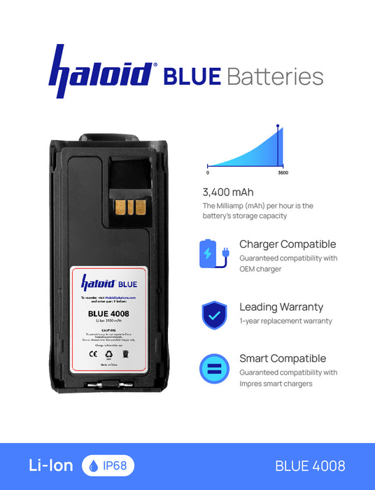 Haloid BLUE 4008 Impres Compatible IP68 3300 mAh Lithium Battery for Motorola R7 Radios