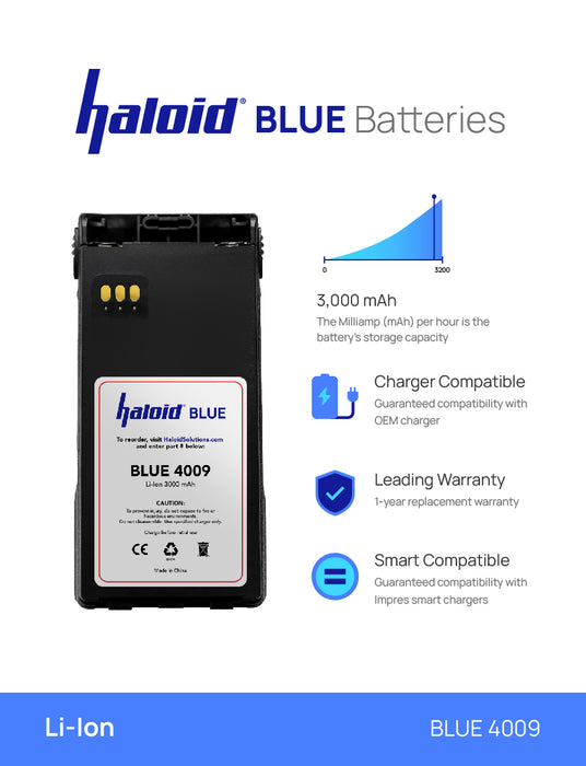 Haloid BLUE 4009 Impres Compatible 3000 mAh Lithium Battery for Motorola XTS2500 / XTS1500 Radios