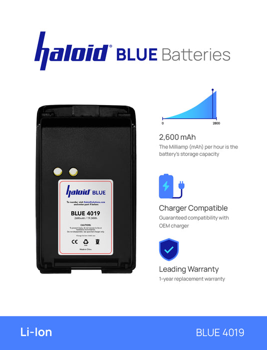 Haloid BLUE 4020 3000 mAh Lithium Ion Replacement Battery for VP400 Body Camera