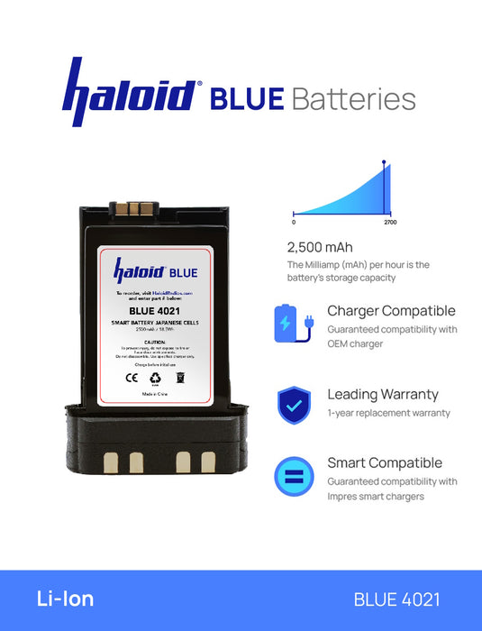 Haloid BLUE 4021 2500 mAh Impres Compatible Lithium Battery for APX6000 APX7000 APX8000 Radios