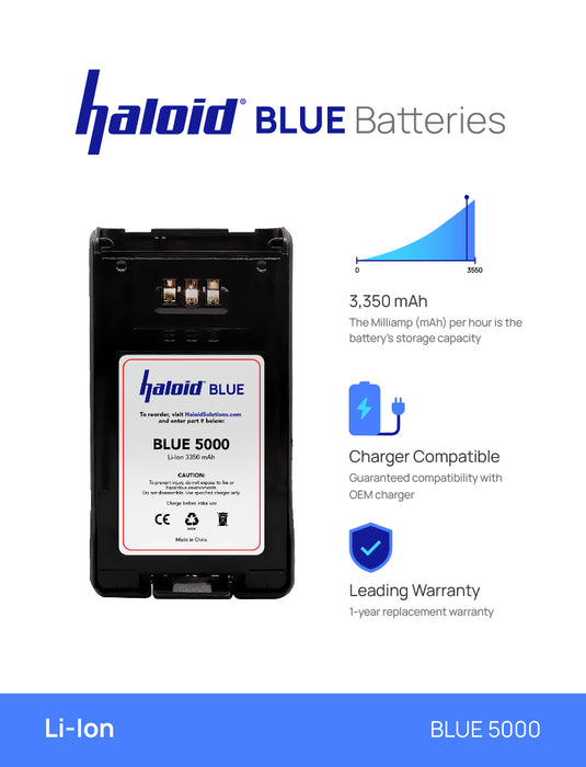 Haloid BLUE 5000 3350 mAh Lithium Battery for Kenwood NX200 NX300 TK-5220 TK-5320