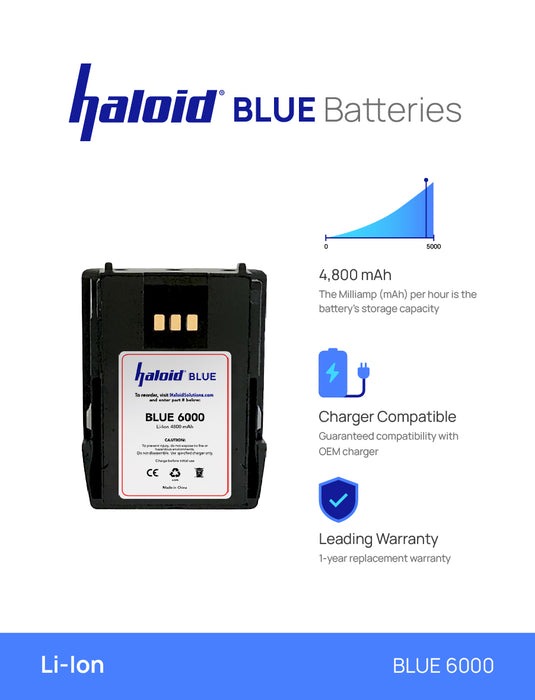 Haloid BLUE HR-PA4K 4,800 mAh Lithium Battery PA4K for Harris XL-185 XL-200 XL200P (Replaced with BLUE 6000)
